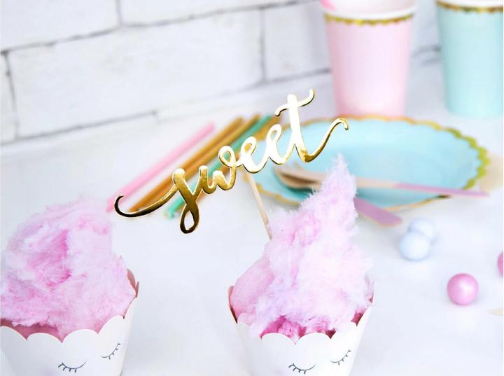 Produktbild Partydeco Kuchen-Topper Set love, sweet, yum 13 cm, 6 Stück, Gold (1 Stk.)