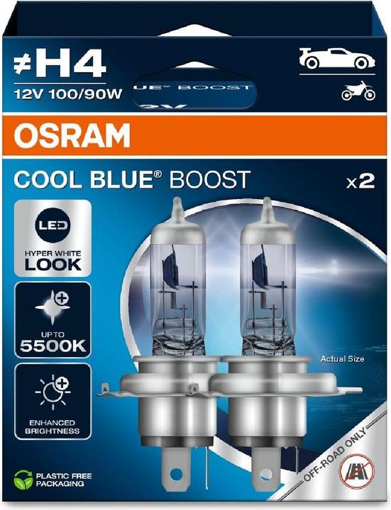 Actual product image Cool OSRAM Automobilinės lemputės BLUE BOOST H4 100/90W 12V P43T 2vnt (H4)