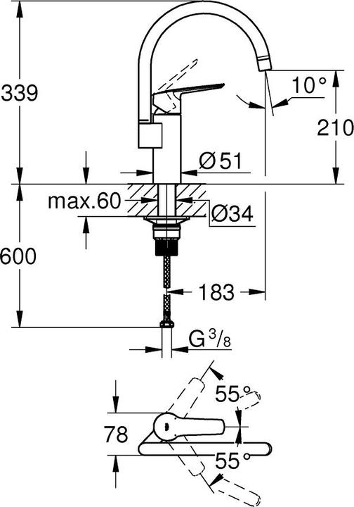 Produktbild Grohe Start QuickFix Küchenarmatur, hoher Auslauf, einfache Installation, schwenkbar, mattschwarz