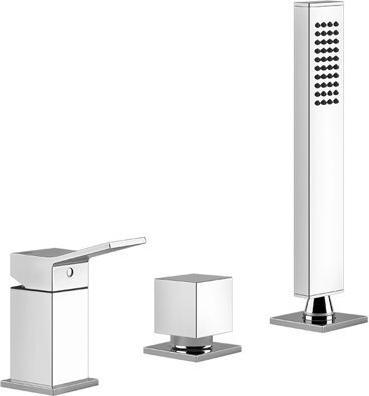 Actual product image Gessi Rettangolo K, three-hole bath rim mixer with diverter, separate bath spout, 53043