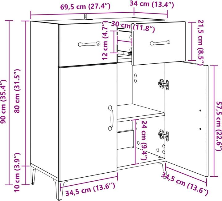 Actual product image vidaXL Sideboard-Aufbewahrung (69.50 x 34 x 90 cm)