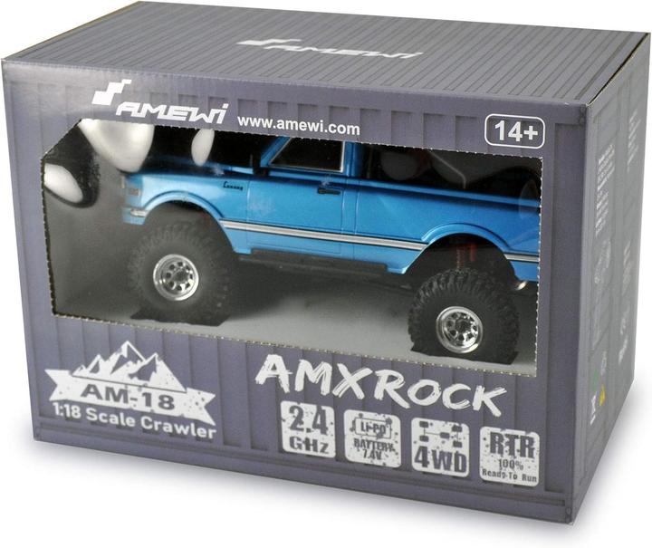 Produktbild Amewi AMXRock AM18 Elektro Brushed Crawler 4WD 1:18 RTR Pick-Up blau (RTR Ready-to-Run)
