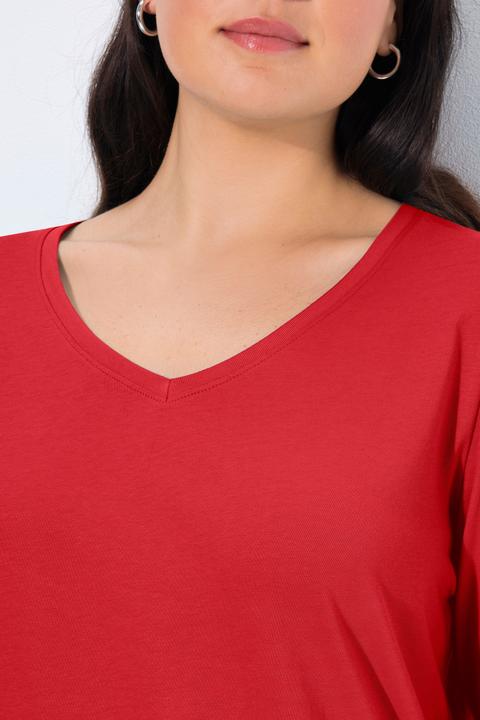 Actual product image Ulla Popken V-Neck Long Sleeves Slim Fit Cotton Knit Tee (62)