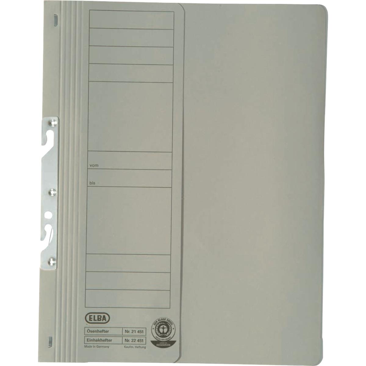 Elba, Mappe, Einhakhefter aus Karton, grau, kaufmännische Heftung halber Vorderdeckel, gepackt zu 50 Stück (A4, 50 x)