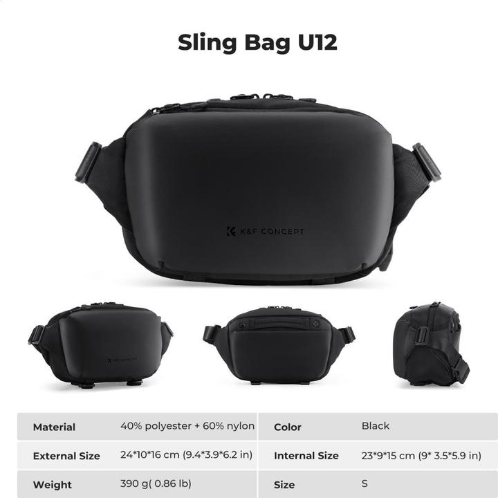 Immagine prodotto K&F Concept Sling Bag 4L Urban Wander 12 (Black) (Borsa a tracolla per fotocamera, 4 l)