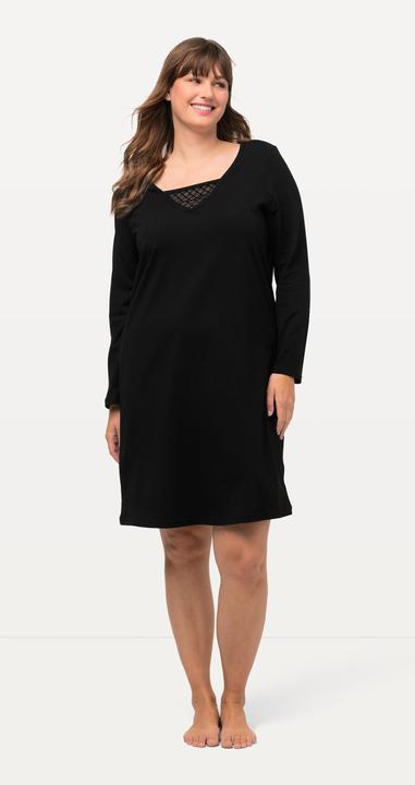 Image du produit Ulla Popken Chemise de nuit à col en V et manches longues, empiècement en velours/mesh (42, 44)