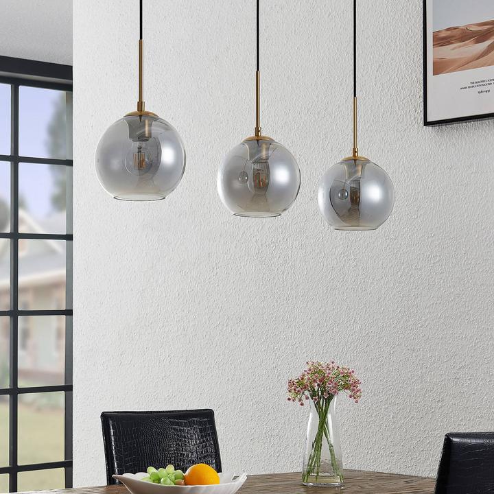 Actual product image Lindby Hiwana 3 pendant light Smoke/Brass (E27)