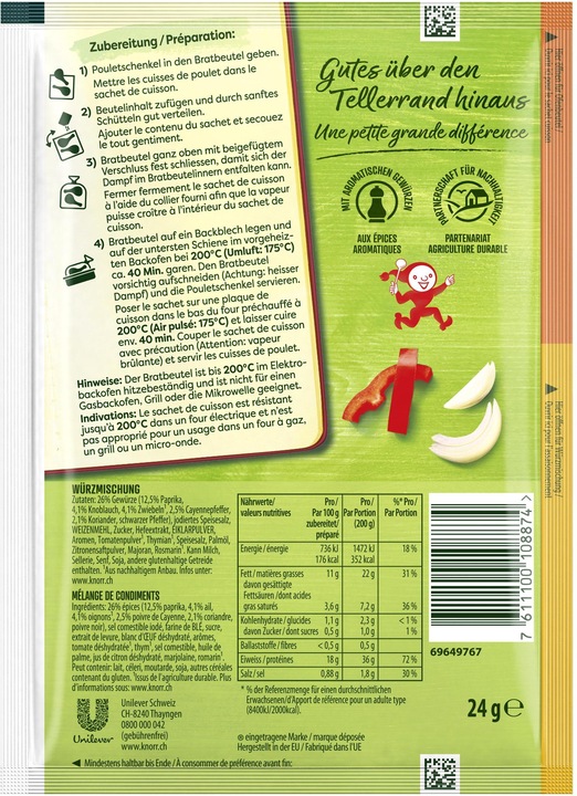 Valeurs nutritives et ingrédients Knorr Würzmix (24 g)