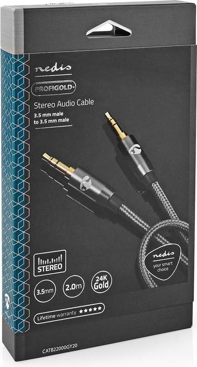 Produktbild Nedis Stereo-Audiokabel - 3.5 mm Stecker - Vergoldet - 2 m - rund - PVC - Anthrazit/Grau (2 m, 3.5mm Klinke (AUX))
