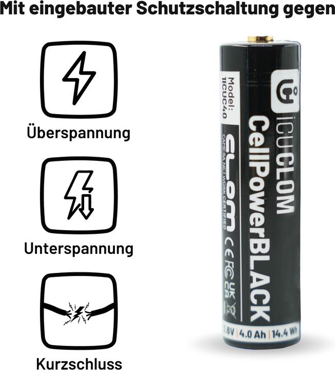 Produktbild ICUserver ICU CellPower Schwarz Spezial-Akku NiMH 4000 mAh 1.2 V 1 St. (1 Stk., 18650, 4000 mAh)