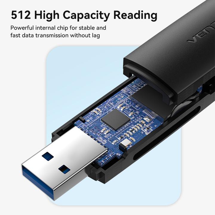 Actual product image Vention 2-in-1 USB 3.0 A+C Card Reader(SD+TF) Black Dual Drive Letter (Type-B)