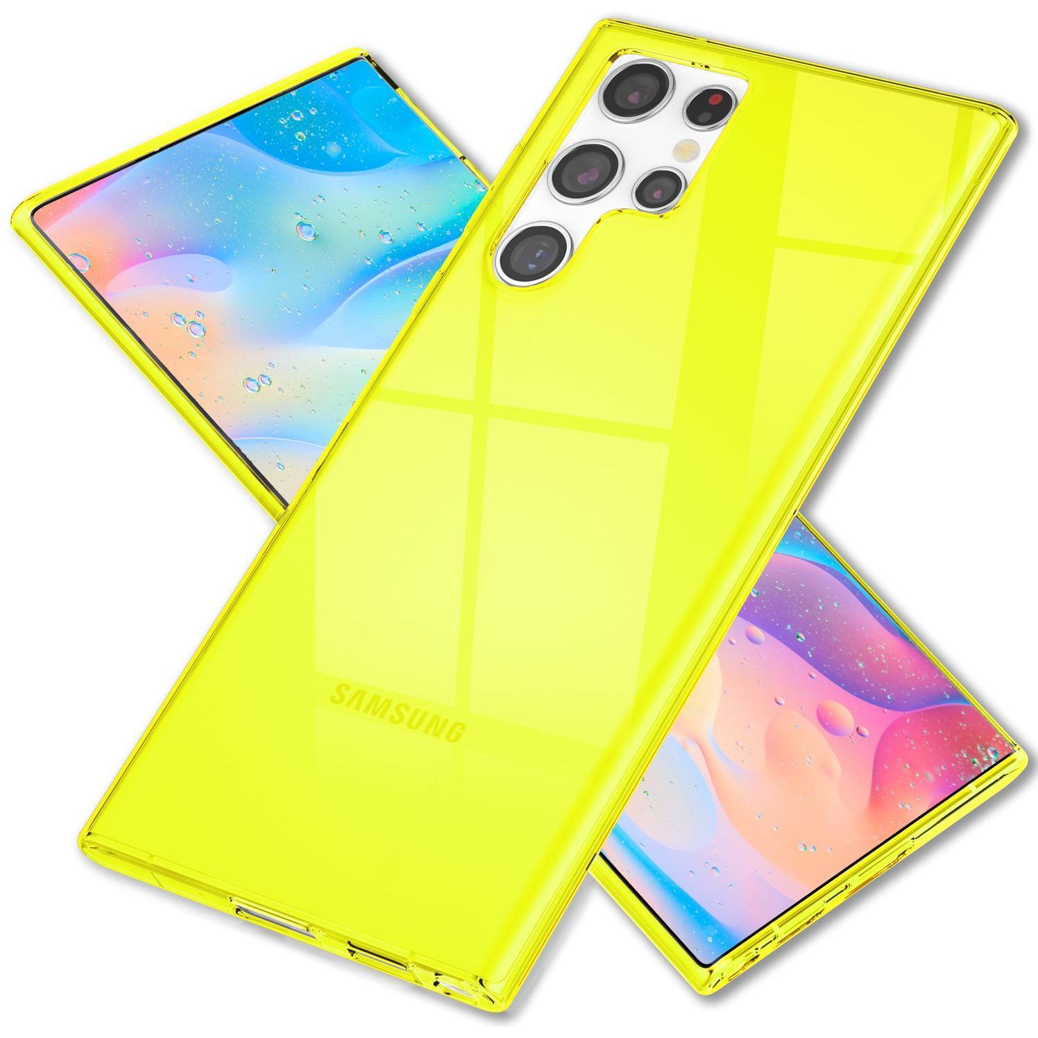 Nalia Klar Transparente Neon Silikon Hülle (Samsung Galaxy S22 Ultra), Smartphone Hülle, Gelb
