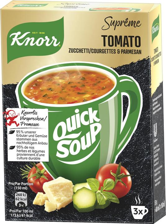 Produktbild Knorr Suprême Quick Soup Tomato, Suppe mit sonnengereiften Tomaten, Zucchetti & Parmesan