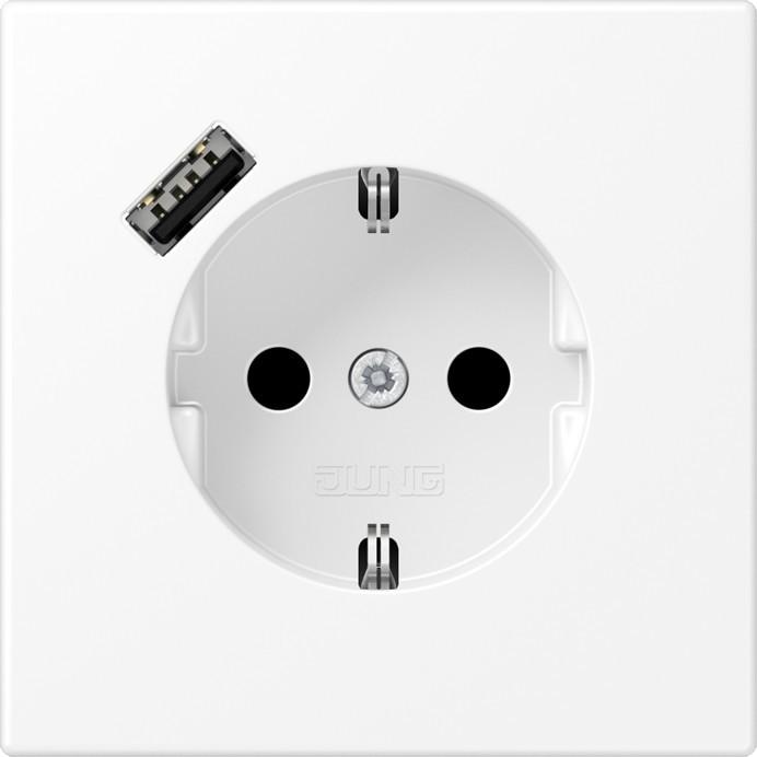 JUNG, Steckdose, LS1520-18AWWM m.USB Typ A Steckdose SCHUKO