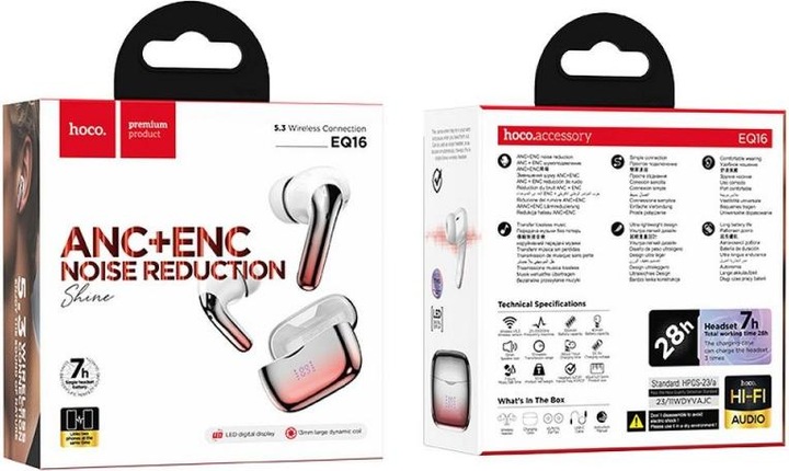 Immagine prodotto Hoco Cuffie Bluetooth effetto cromo (ANC, 7 h, Senza fili)