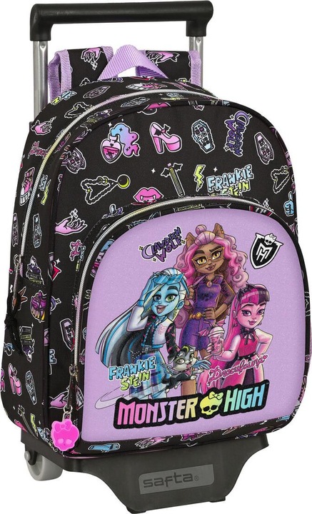 Produktbild Monster High Schulrucksack mit Rädern Creep Schwarz 28 x 34 x 10 cm