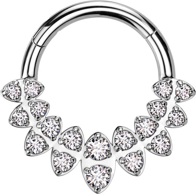 Image du produit Star Piercing Micro anneau segment pliable argent Ovale avec double cristal argent (Laiton, Acier chirurgical 316L)