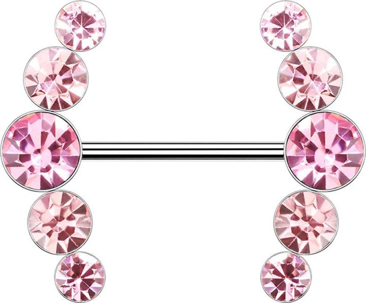Produktbild Star Piercing Barbell silber gebogen mit fünf Kristallen pink (Messing, Chirurgenstahl 316L)