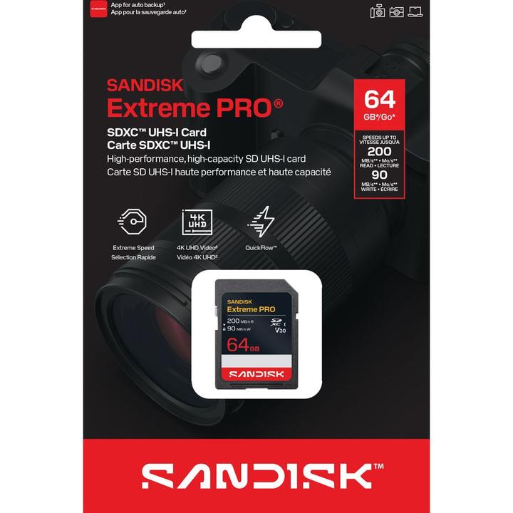 Image du produit SANDISK Extreme Pro SDXC 64GB (64 Go, SDXC, U3, UHS-I)