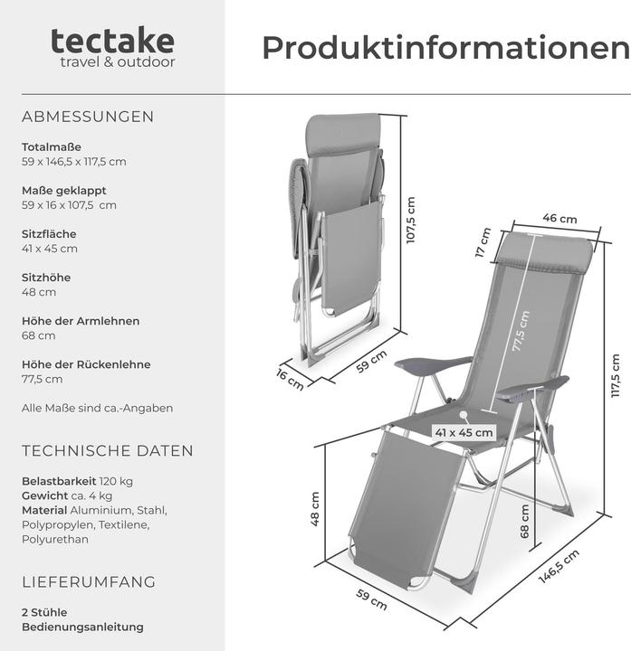 Produktbild tectake 2x Gartenstuhl
