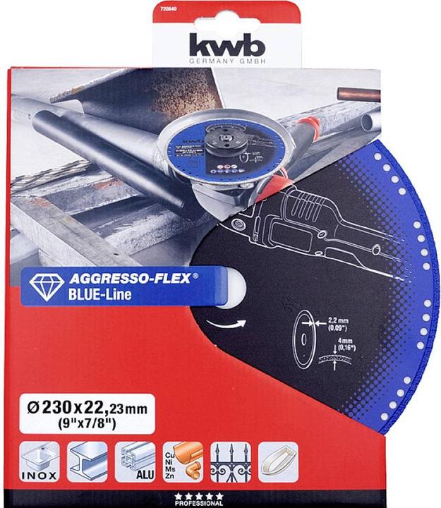 Immagine prodotto kwb 720840 Disco da taglio diamantato diametro 230mm foro Ø 22,23mm metallo 1pc.