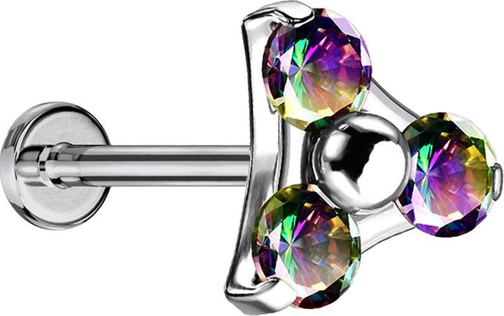 Produktbild Star Piercing Micro Threadless Labret silber Dreieck drei Kristalle dunkel multicolor (ohne Messing, Titan)