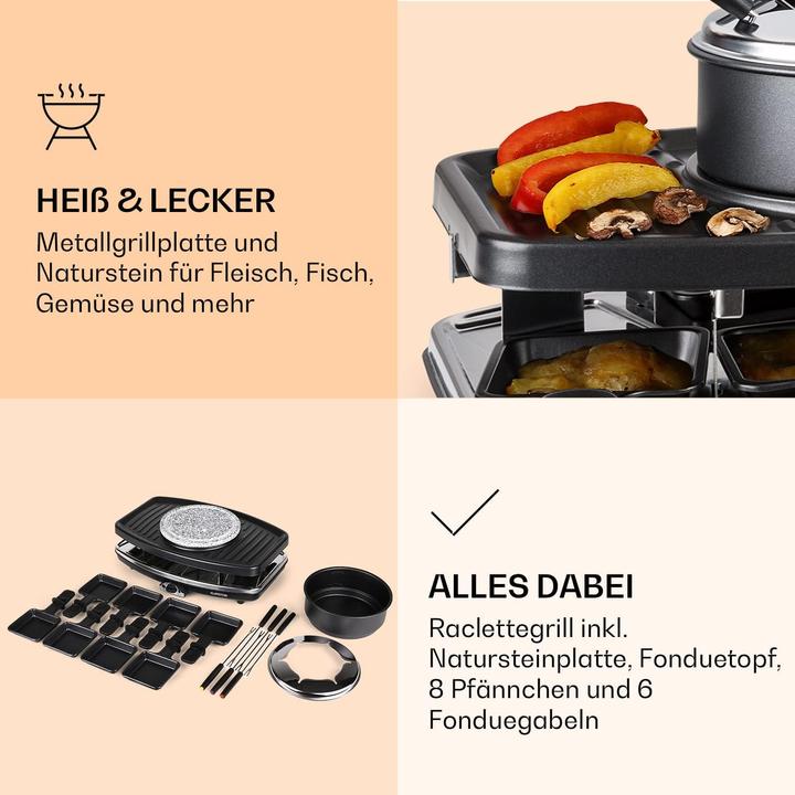 Actual product image Klarstein Entrecôte 2-in-1 Raclette Fondue Combi Black, with pan coaster
