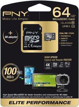 Actual product image PNY microSDXC Card 64GB,, UHS-I Elite-Perf (64 GB, microSDXC, U3, UHS-I)
