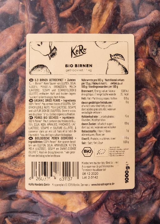 Image du produit KoRo Poires bio, non pelées, séchées (1000 g)