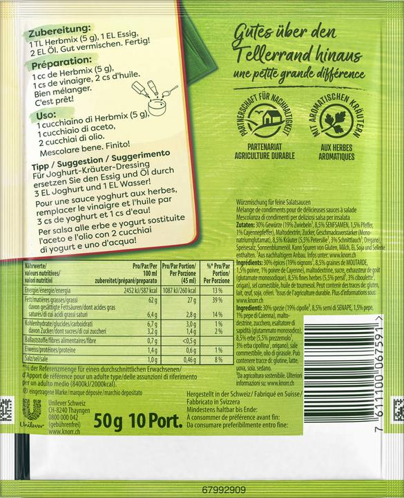 Valeurs nutritives et ingrédients Knorr Herbmix (55 g)