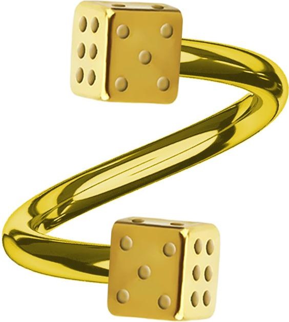 Produktbild Star Piercing Micro Spirale vergoldet mit zwei Würfel (ohne Messing, Chirurgenstahl 316L)