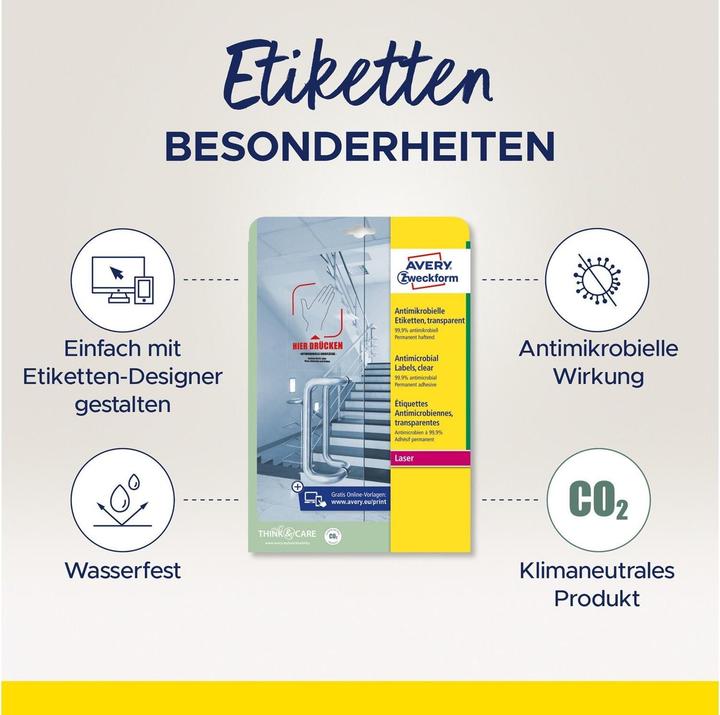 Productafbeelding Avery AVZ L8013-10 Antimicrobiële Etiketten 105x148mm transparant