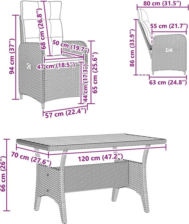Produktbild vidaXL Outdoortisch-Set (120 x 70 x 66 cm)