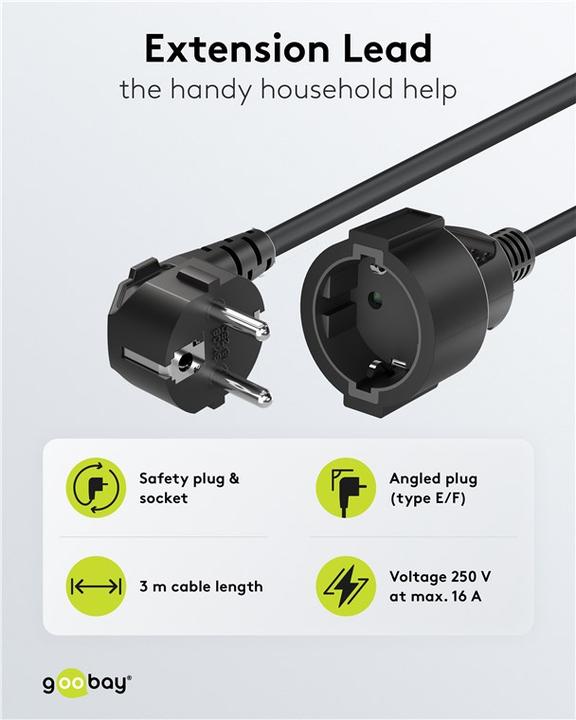Actual product image Goobay power supply extension cable (3 m, CEE 7/4, CEE 7/7)