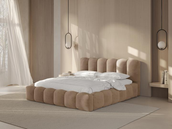Actual product image Micadoni Velvet Storage Bed With Headboard, "Lupine", Sand, 226x186x95 Made in Europe (160 x 200 cm)