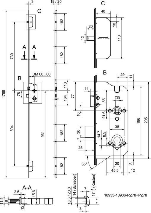 Produktbild Glutz Mehrfachverriegelungen MINT 18938 Combi (1-tourig)