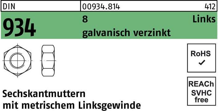 Image du produit Écrou hexagonal DIN 934 gauche M 20 -LH 8 électro-galvanisé (M20)