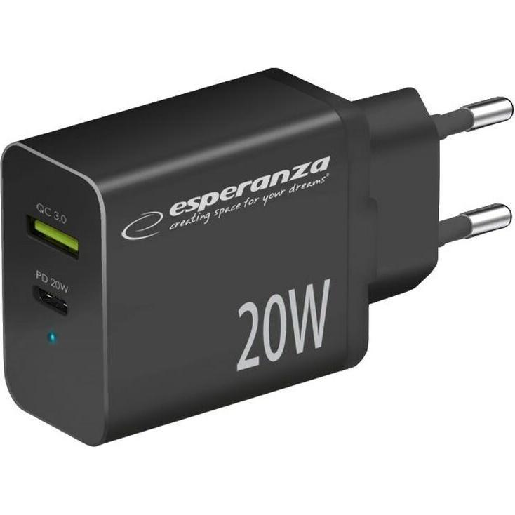 Esperanza EZC105K Netzladegerät 20W Schwarz (20 W), USB Ladegerät, Schwarz