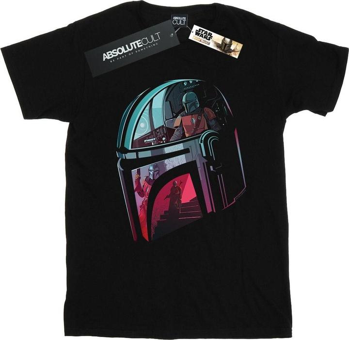 Actual product image Star Wars Womens/Ladies The Mandalorian Mandalore Helmet Reflection Cotton Boyfriend T-Shirt (S)