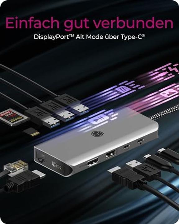 Actual product image Icy Box DockingStation with 8K, Gigabit LAN & 100W PD IB-DK4061-CPD (USB-C, 5 ports)