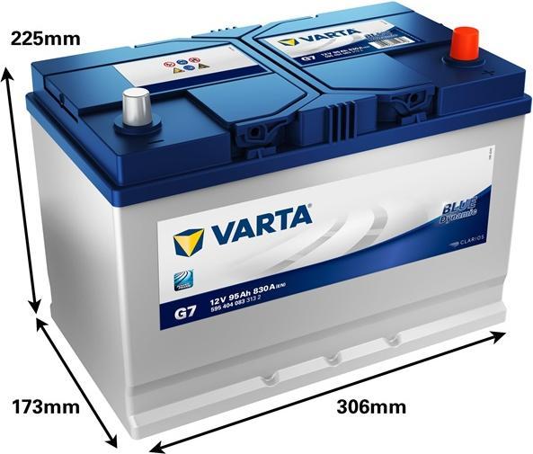 Varta Accumulator 12V 95Ah/830A (P+ standardowy) 306x173x225 B01 (rozruchowy) (12 V, 95 Ah, 830 A)