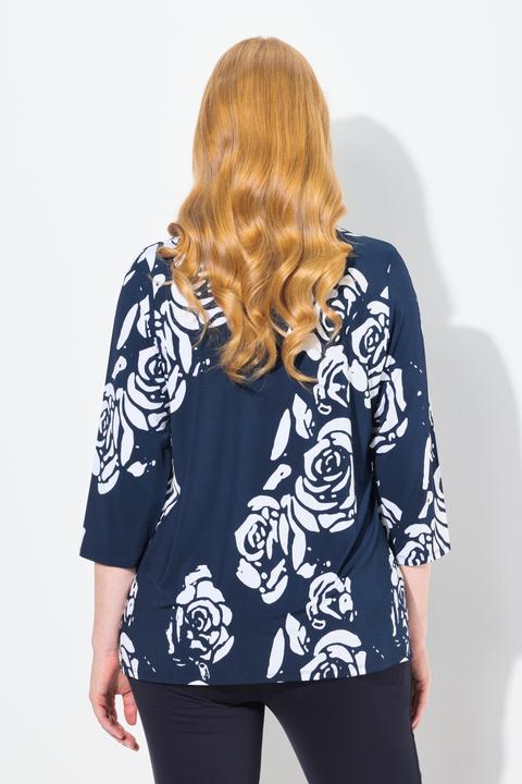 Produktbild Ulla Popken Slinkyshirt, floraler Druck, V-Ausschnitt, 3/4-Arm (58)