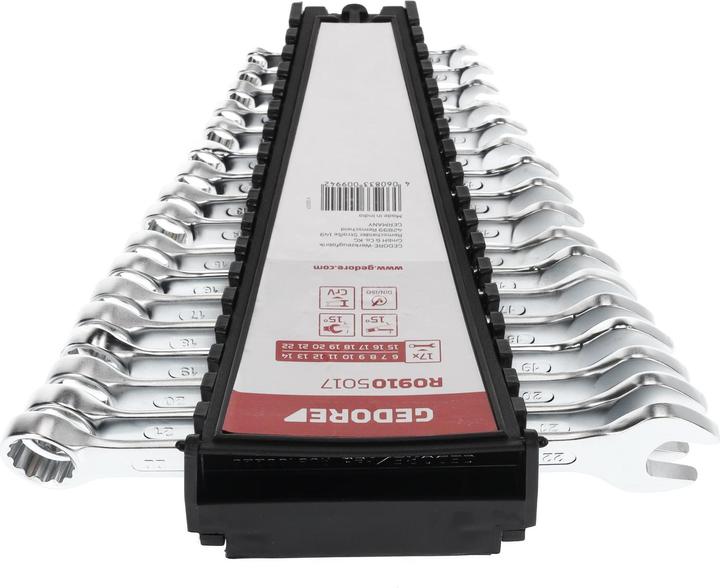 Actual product image Gedore Red red Combination spanner set, 17-piece, SW 6-22, chrome vanadium steel, silver (8 mm, 19 mm, 7 mm, 20 mm, 22 mm, 11 mm, 15 mm, 13 mm, 17 mm, 21 mm, 6 mm, 16 mm, 18 mm, 12 mm, 14 mm, 9 mm, 10 mm)