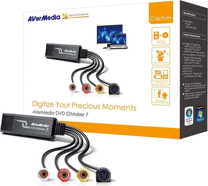 AVerMedia DVD EZMaker 7 (USB 2.0, analoges Fernsehsignal, DVB-T, DVB-T2, DVB-S2, DVB-C, DVB-S)