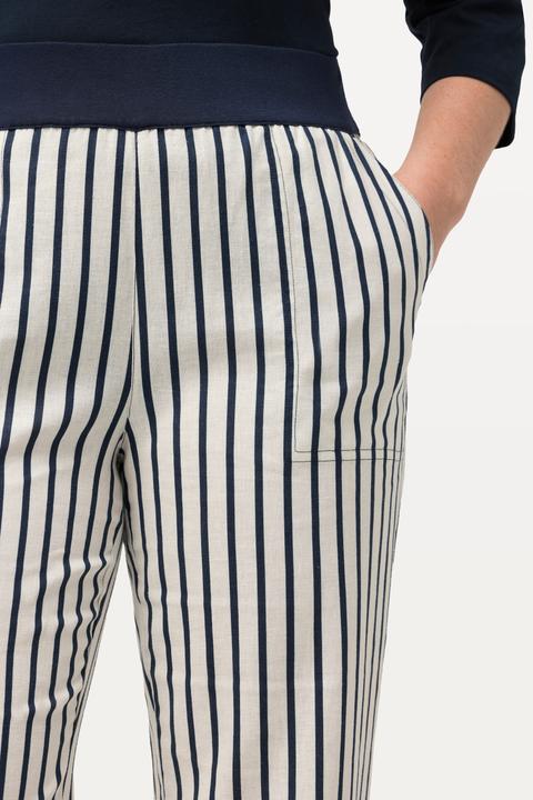 Produktbild Ulla Popken Hose Mary, Leinenmix, Streifen, weites Bein, Elastikbund (42)