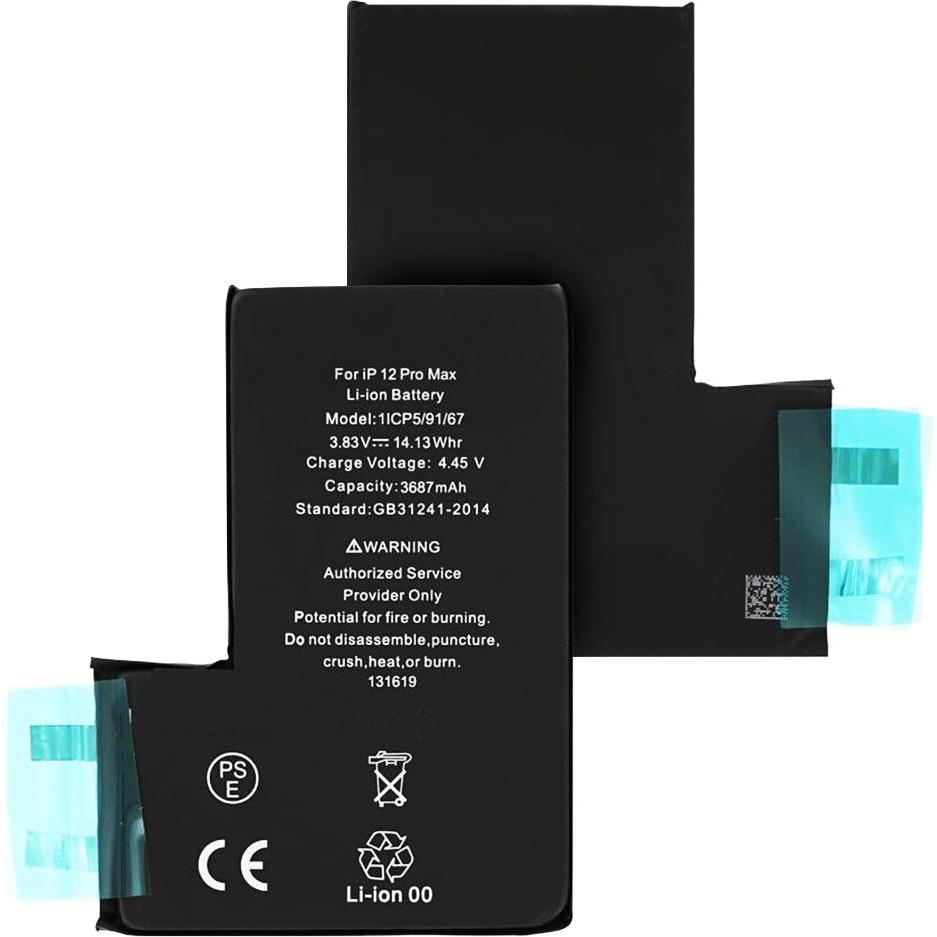OEM - Smartphone Battery (18531) - without Flex-Cable - iPhone 12 Pro Max - 3687mAh - Black, Batteria smartphone