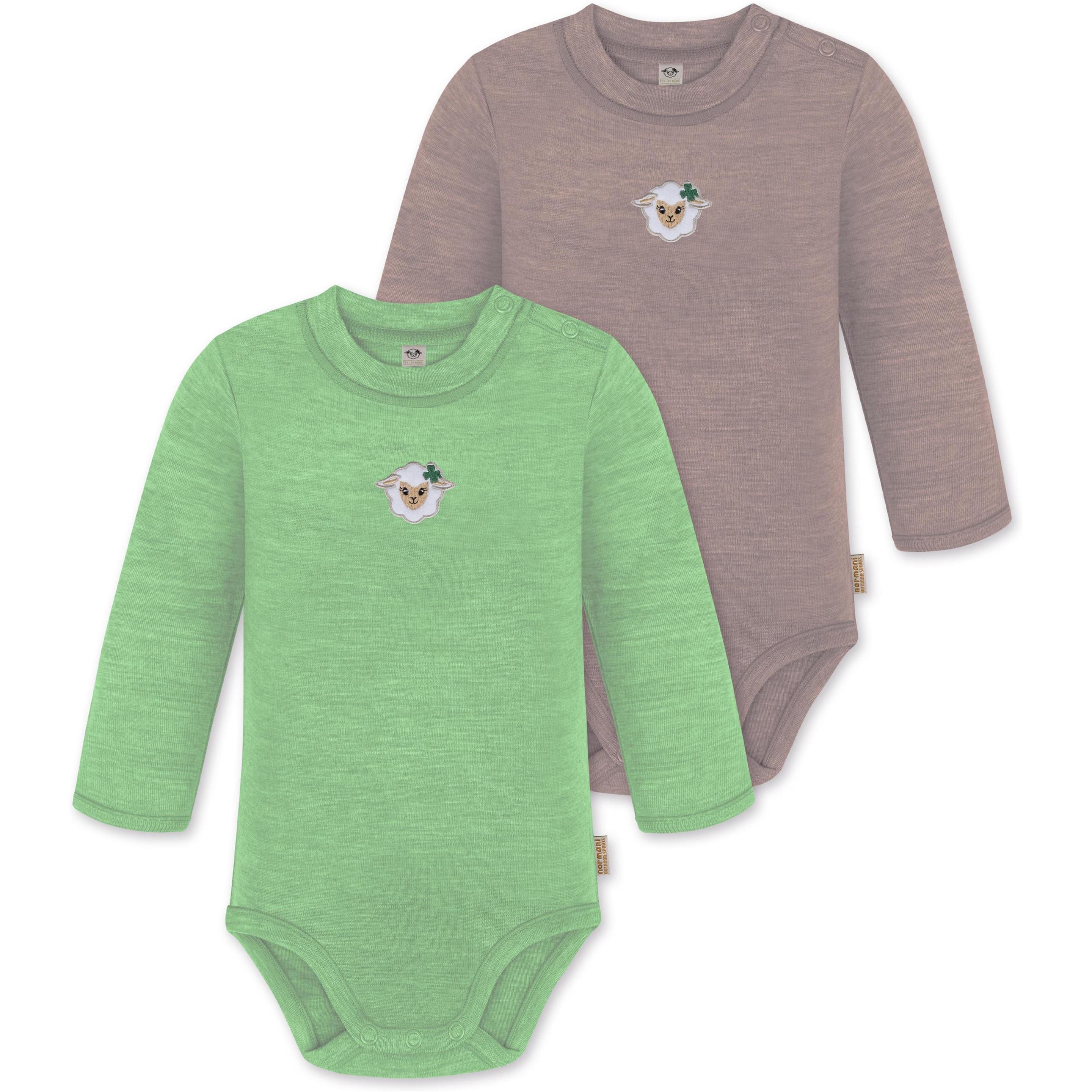 Thumbnail - Normani, Herren, Body, 2er Pack Baby Merino Langarmbody „Tuai" - 9401, Grün, (62)
