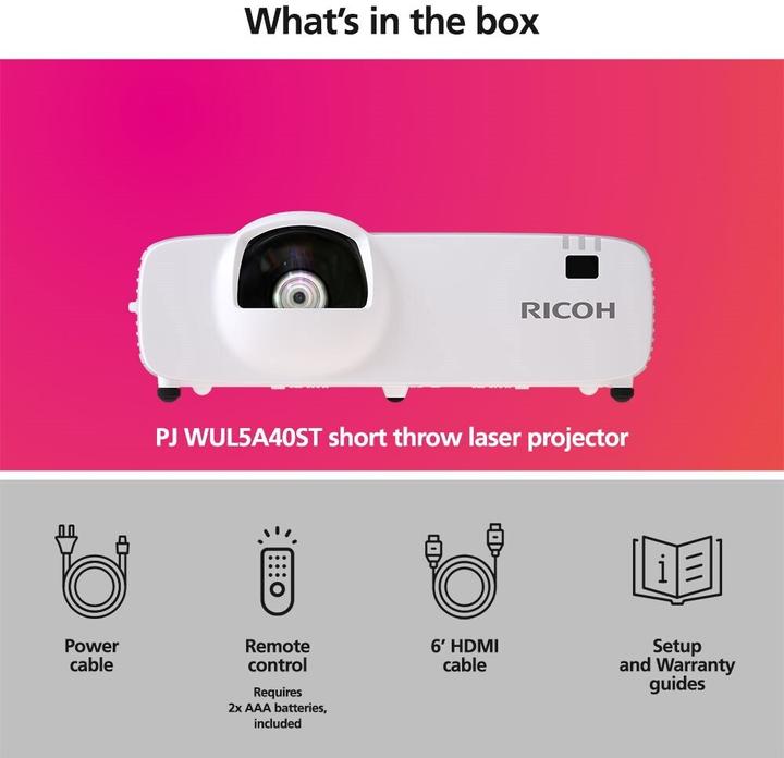Actual product image RICOH PJ WUL5A40ST 55-150p WUXGA (Full HD, 4500 lm)