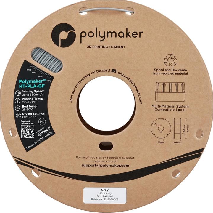 Immagine prodotto Polymaker HT-PLA-GF (1.75 mm, 1000 g, Grigio)