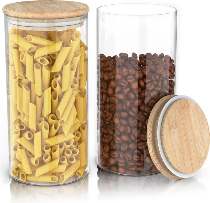 Actual product image Arendo 10x 1,5 L Vorratsgläser, Glasbehälter, 10er Set, Borosilikatglas + Bambusdeckel, dicht, rund (1.50 l)
